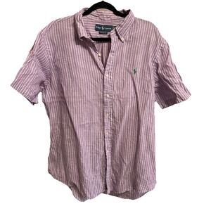 Polo Ralph Lauren Short Sleeve Classic Fit Striped Purple Linen Shirt‎ Men XL